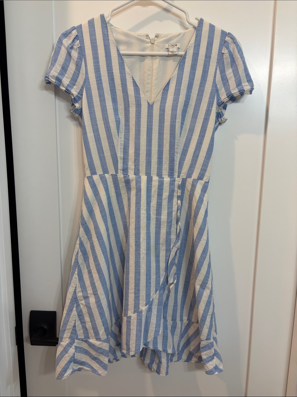 J. Crew Blue and White Vertical Stripe V‑Neck Casual Dress